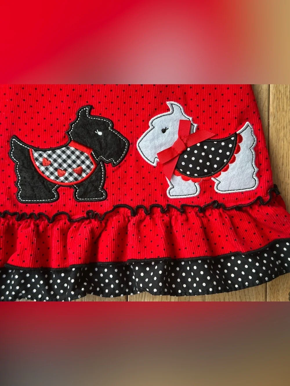 Rare Editions Red Corduroy Scottie Dog Jumper Dress size 2T